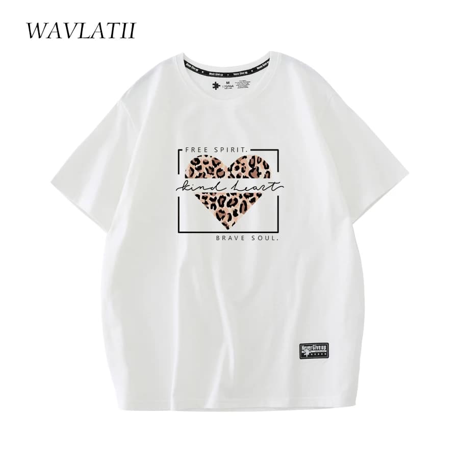 WAVLATII nouvelle mode femmes coton t-shirts femme blanc été imprimé léopard t-shirts dame vert à manches courtes hauts vêtements WT2227