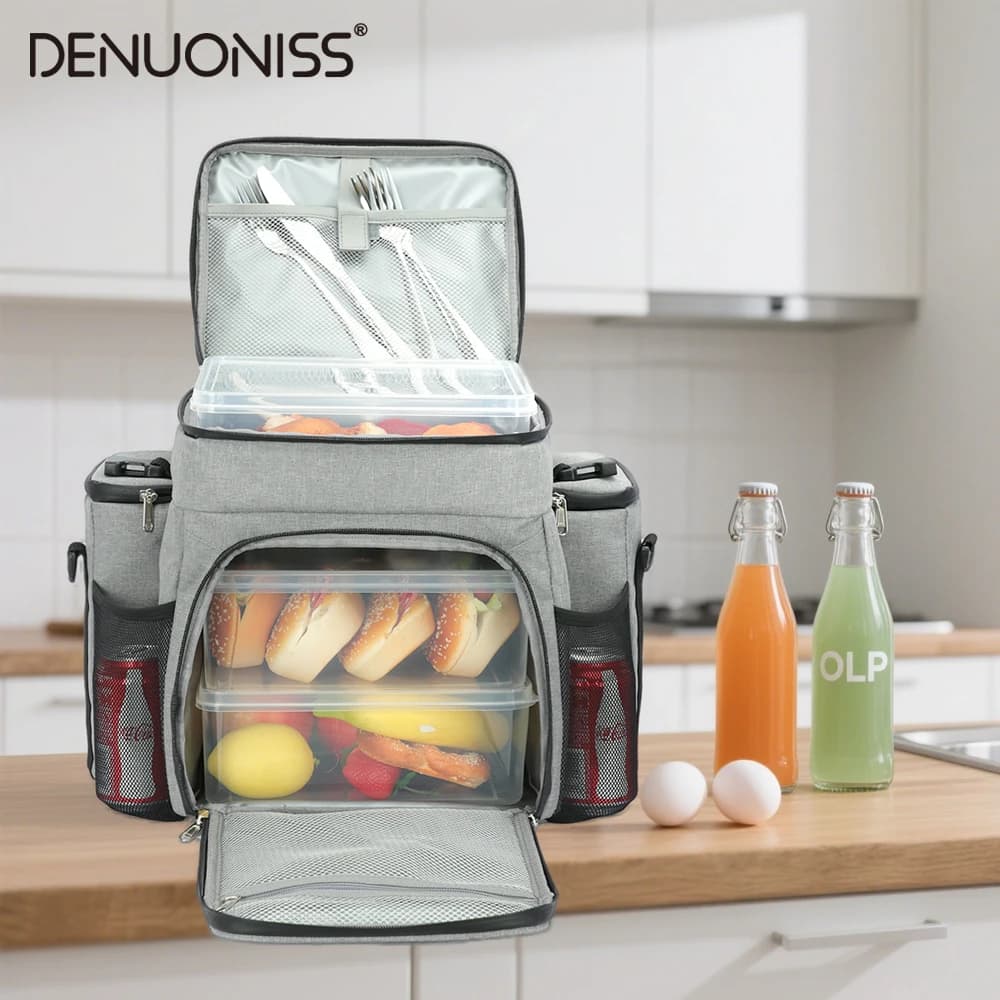 DENUONISS 27L sac isotherme à bandoulière Portable multicouche Fitness sac thermique pour nourriture pique-nique déjeuner sac isotherme isolé