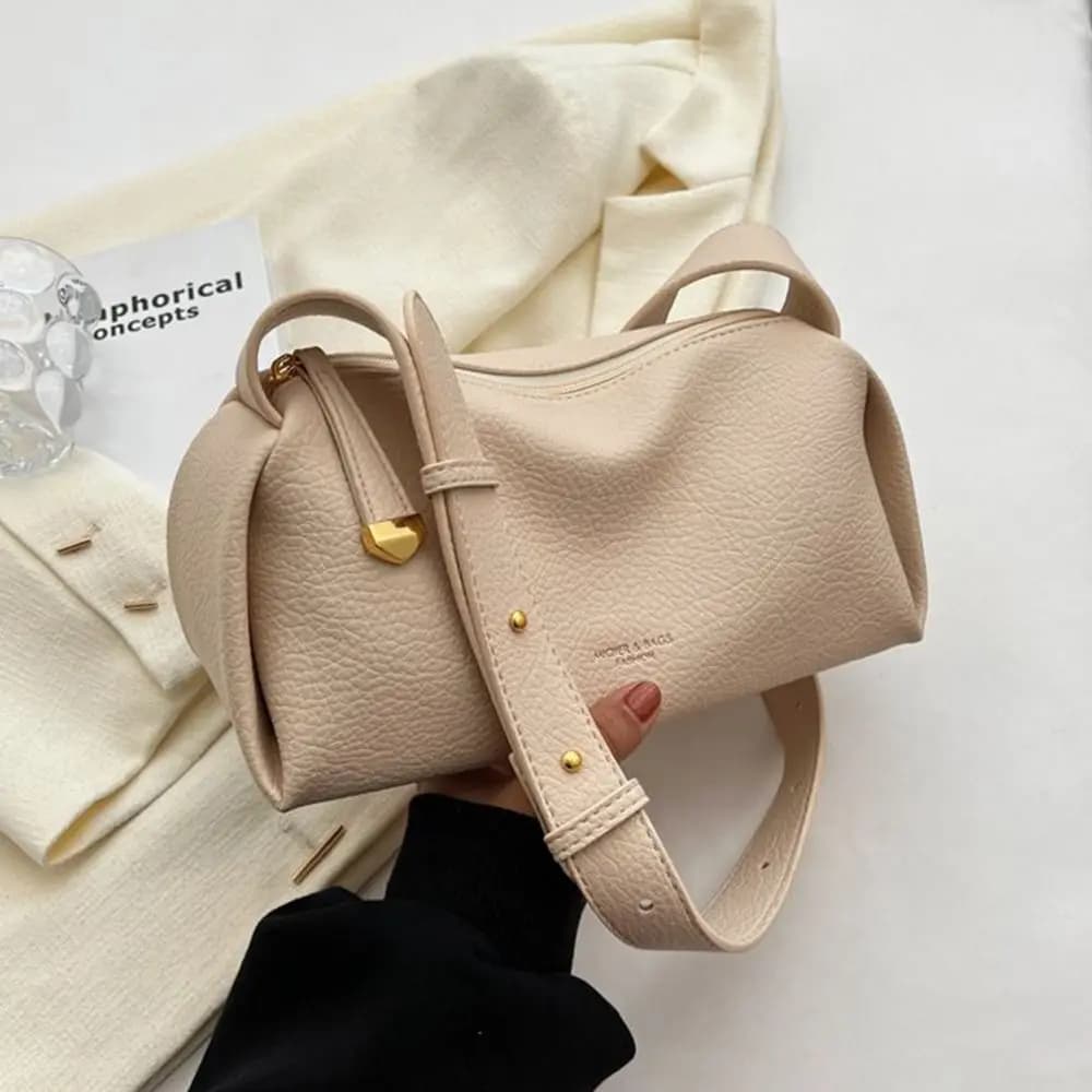Sac à bandoulière motif Lichee de grande capacité, sac d'oreiller de couleur unie, sac de boulettes en PU, sac de Shopping, sac à bandoulière de