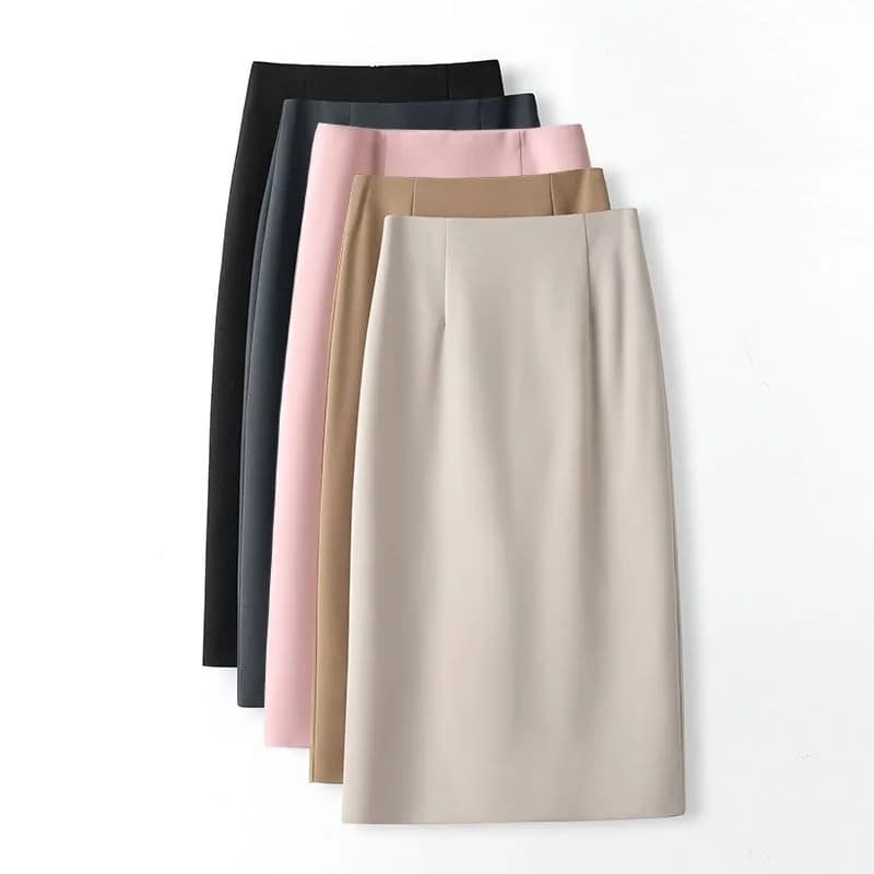 Jupe mi-longue droite taille haute élégante pour femme, vêtements de bureau, streetwear, mode, mince, monochromatique, printemps, été,