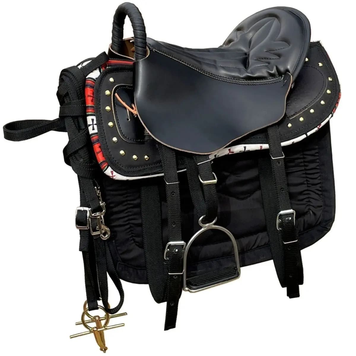 Ensemble complet de selle en cuir avec harnais, selle confortable et souple pour cheval de tourisme avec pommeau