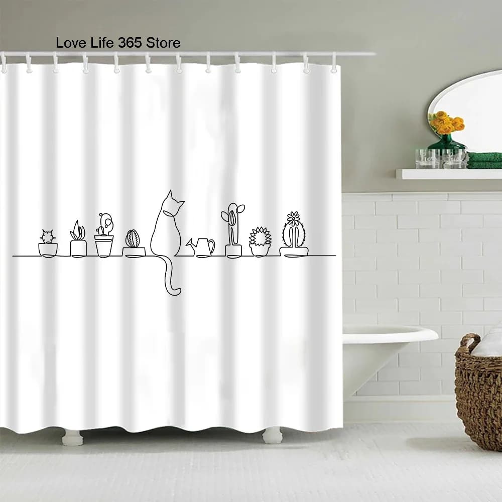 Rideaux de douche en tissu Polyester lavable, chiot et chat, dessin animé mignon, pour baignoire, décoration artistique de salle de bains, cloison