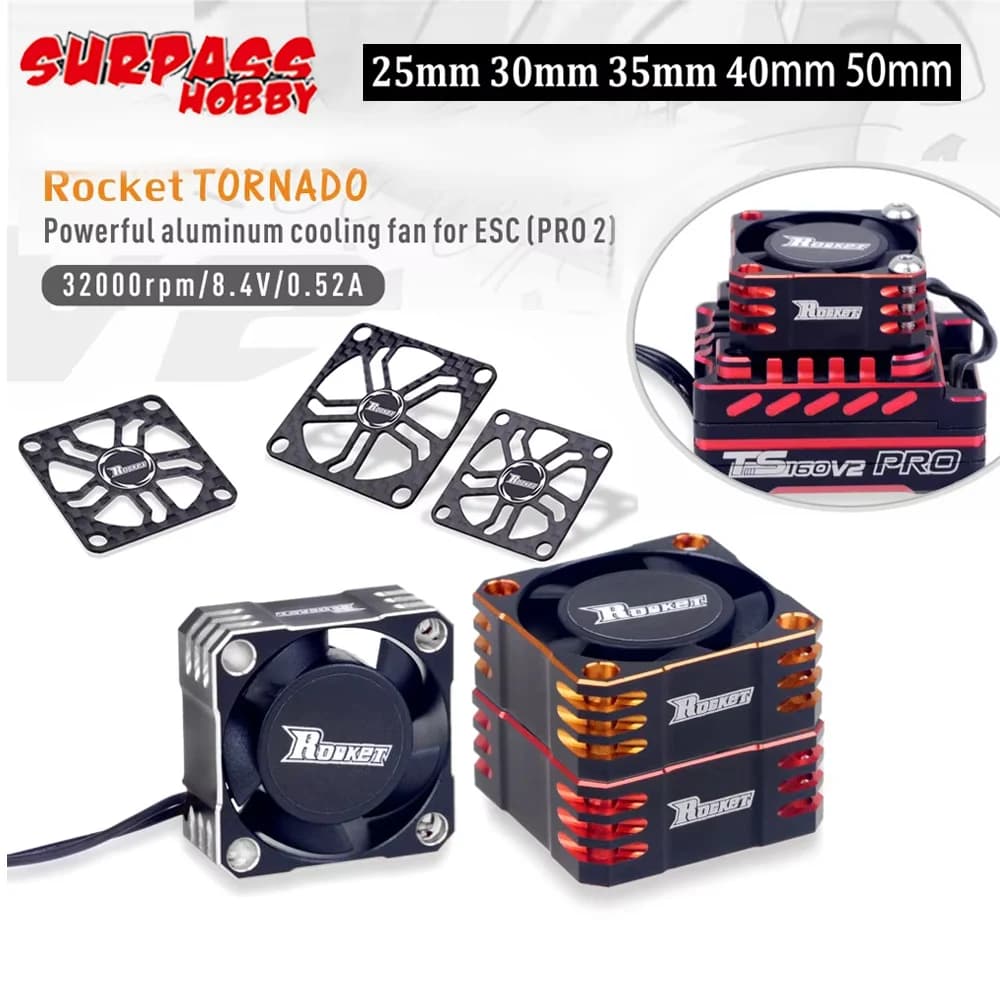 2 ventilateurs de refroidissement SURPASS Rocket 25mm 30mm 35mm 40mm 50mm en métal pour dissipation thermique, avec couvercle pour moteur de voiture