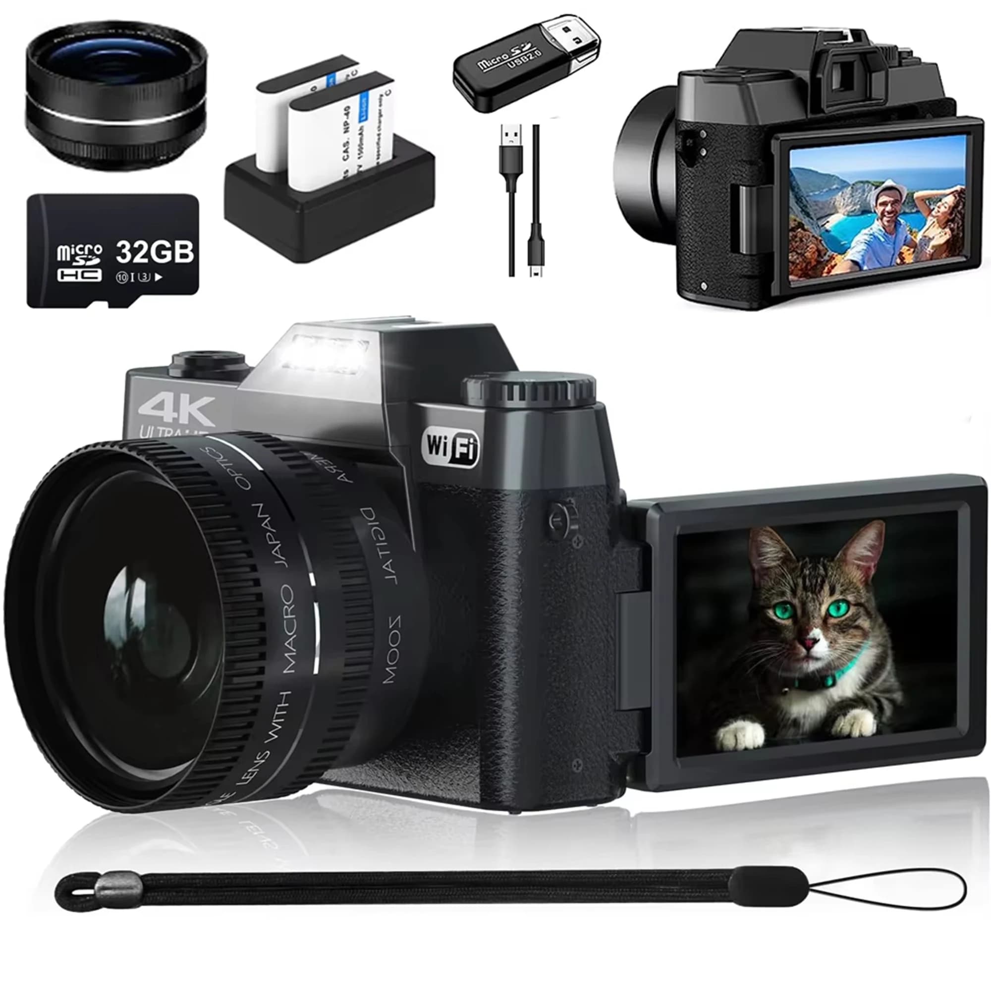 Caméra de photographie numérique 64MP, caméscope Web WIFI 4K, enregistreur vidéo Vlog Vintage YouTube, Zoom numérique 16X, écran rabattable de 3
