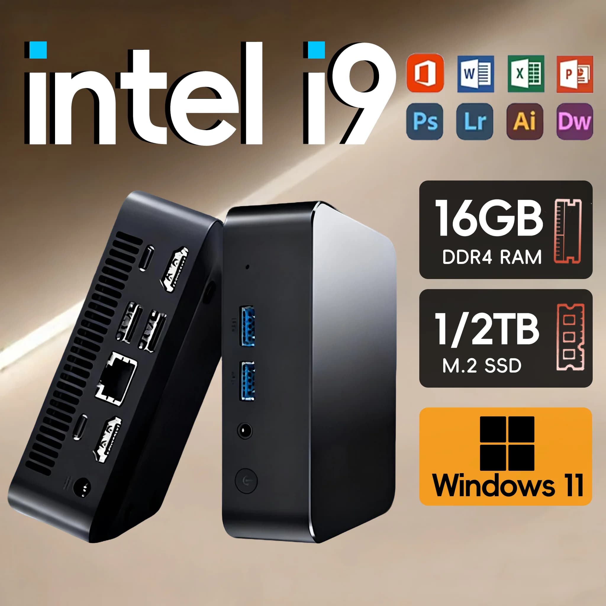 Mini ordinateur Intel Core i9 8950HK/i3-6100U 16 Go DDR4 1 To SSD PC Gamer Double WIFI 6 BT5.2 4K HD Mini PC de jeu de bureau