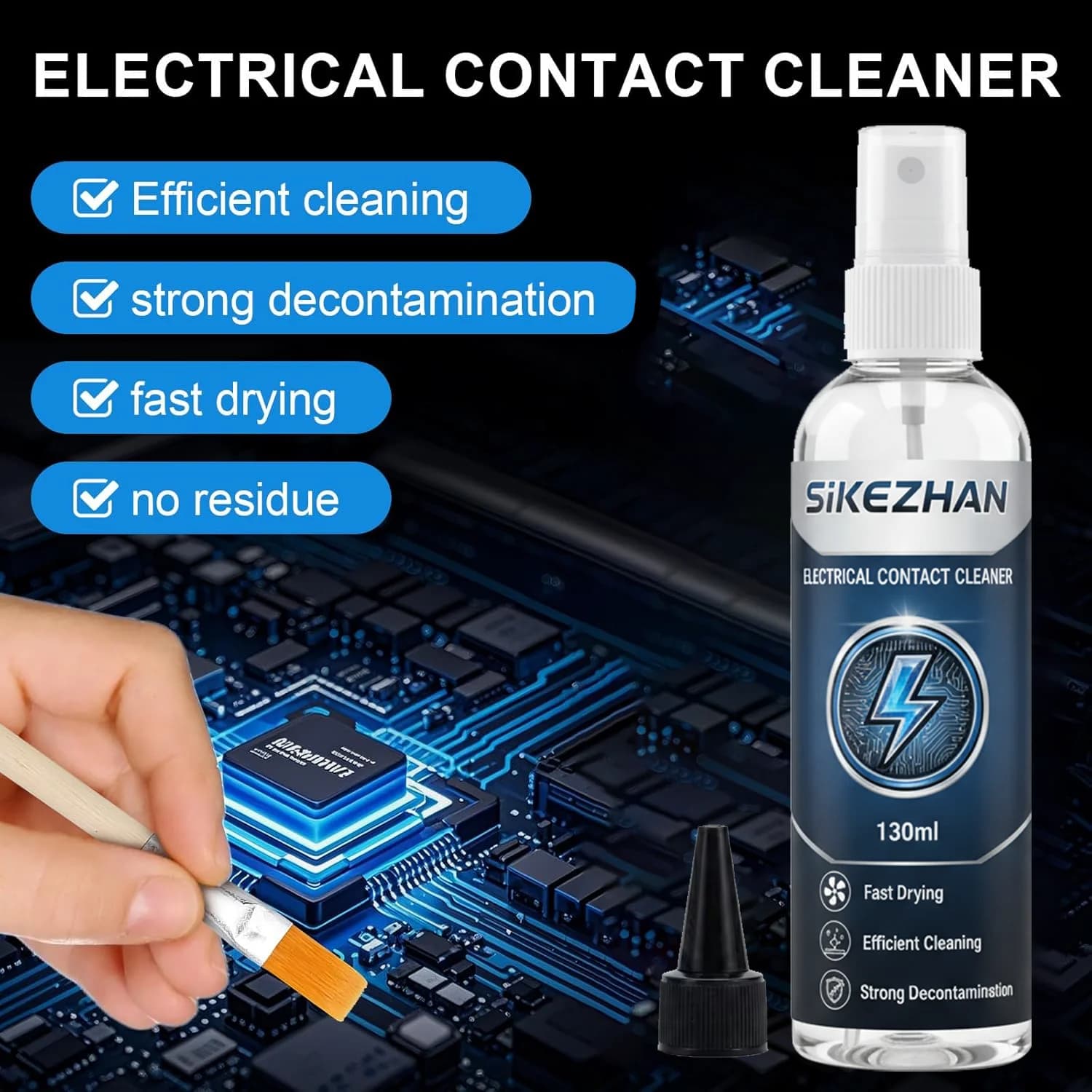 Nettoyant pour contacts électriques en spray 130 ml, séchage rapide, pour électronique, interrupteurs, connecteurs, cartes de circuits, automobile