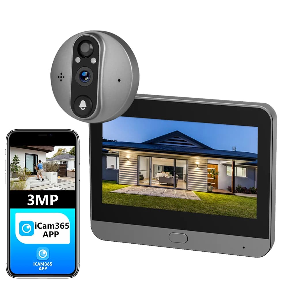 Talk bidirectionnel intelligent 3MP WiFi batterie sonnette de porte magique oeil de chat judas caméra PIR FHD visionneuse numérique sonnette 4.3