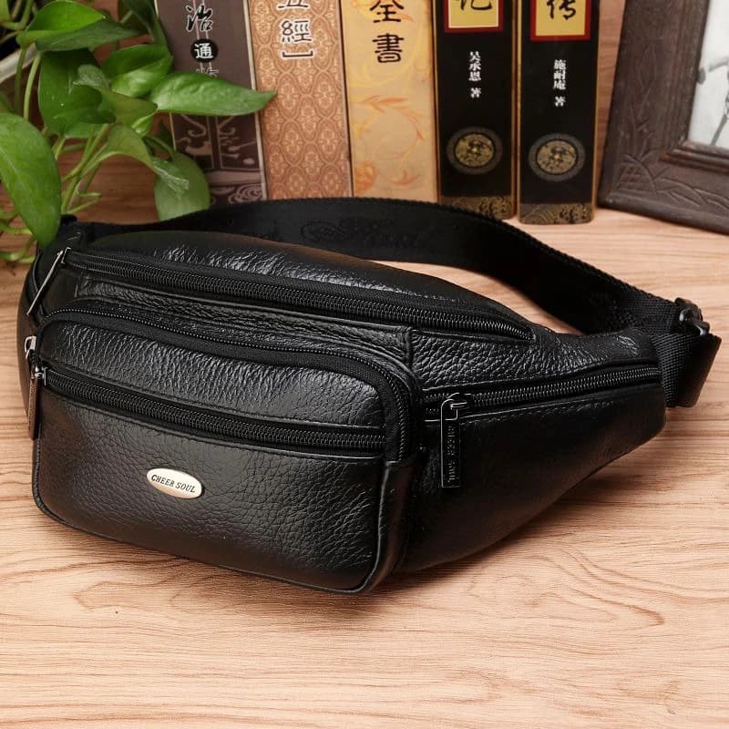 Cuir véritable hommes taille Fanny Pack sacs fronde poitrine poche pochette voyage randonnée mâle véritable peau de vache boucle hanche ceinture