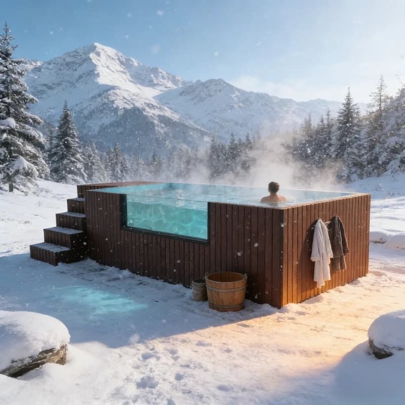Piscine hors sol durable en fibre de verre 4m x 6m, grande piscine rectangulaire préfabriquée pour jardin, spa 40 pieds, aspect bois