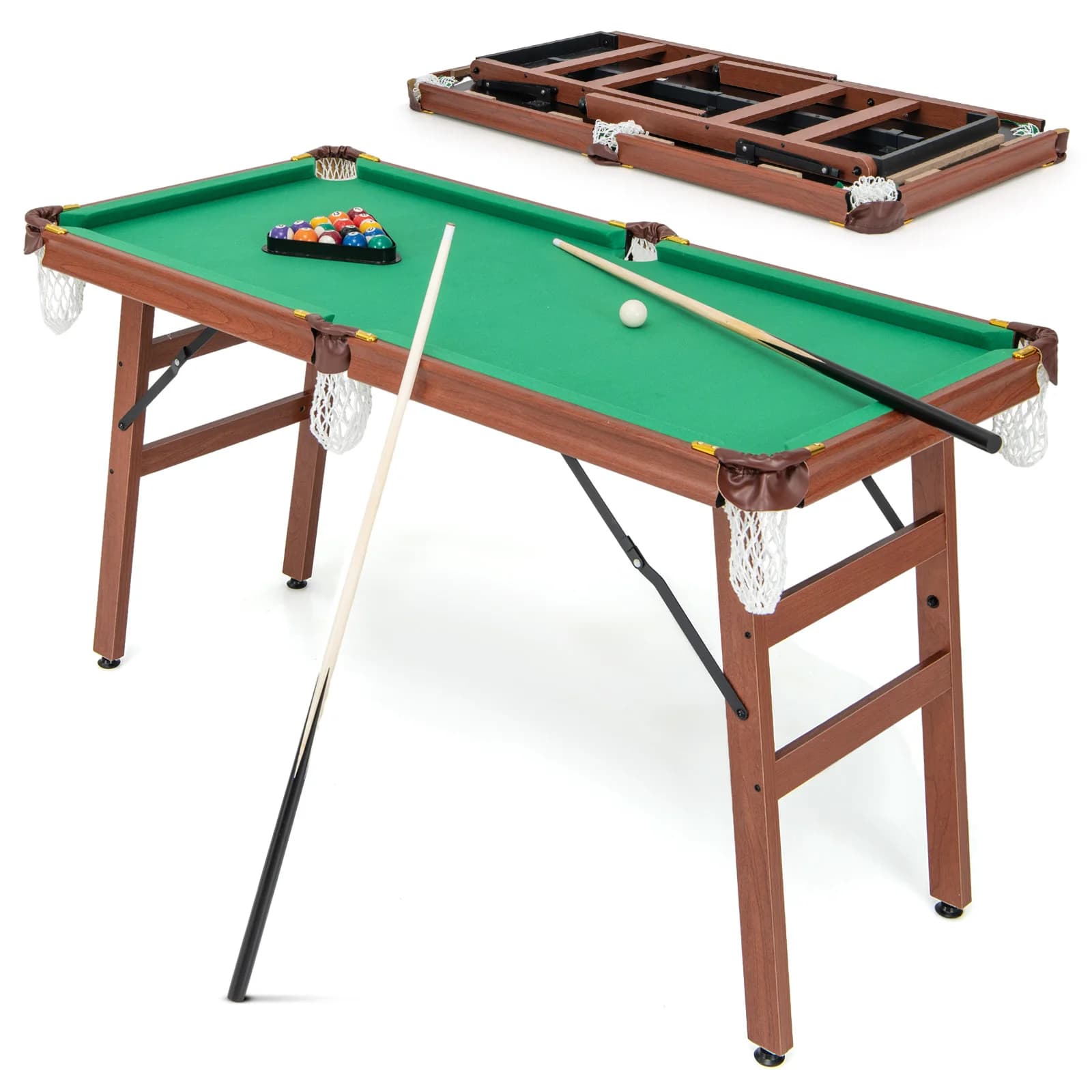 Table de billard pliable, table de billard incluant 2 queues, 16 billes, 2 craies, un triangle, une brosse, tables de billard