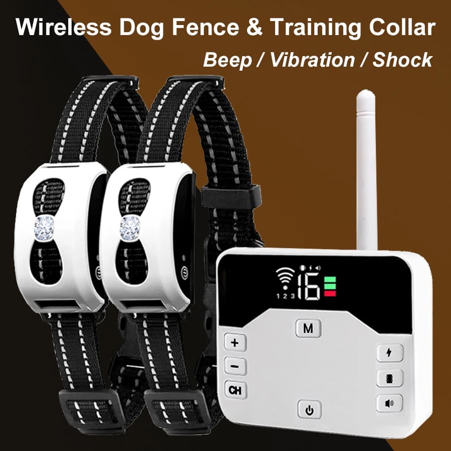 Système de clôture électronique sans fil 2 en 1 pour chien et collier d'entraînement à distance, bip, choc, vibrations et confinement pour
