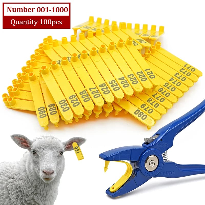 Bétail Animal chèvre oreille étiquette pince chien lapins mouton oreille étiquettes Nylon matériel mouton Laser oreille étiquette No.001-100