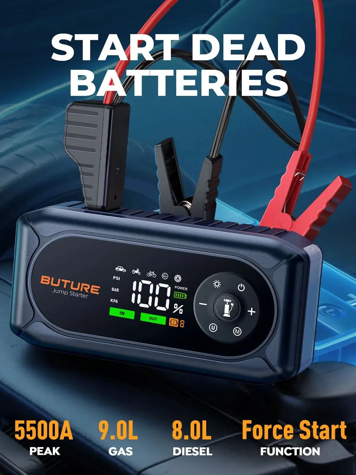 BUTURE 5500A batterie externe BC02 démarreur de saut de voiture Portable 150PSI pompe à Air batterie de voiture Boosters d'urgence démarreur de