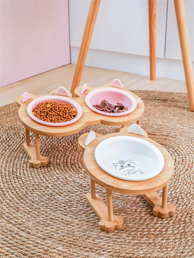 Filles en céramique pour animaux de compagnie, bol simple et double, mangeoire pour chat et chien, bol d'eau avec support, plat d'alimentation,