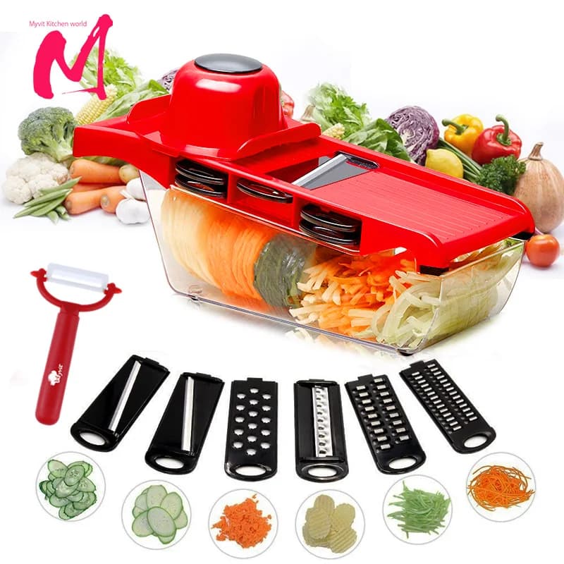 Myvit coupe-légumes avec lame en acier trancheuse éplucheur de pommes de terre carotte râpe à fromage trancheuse à légumes accessoires de