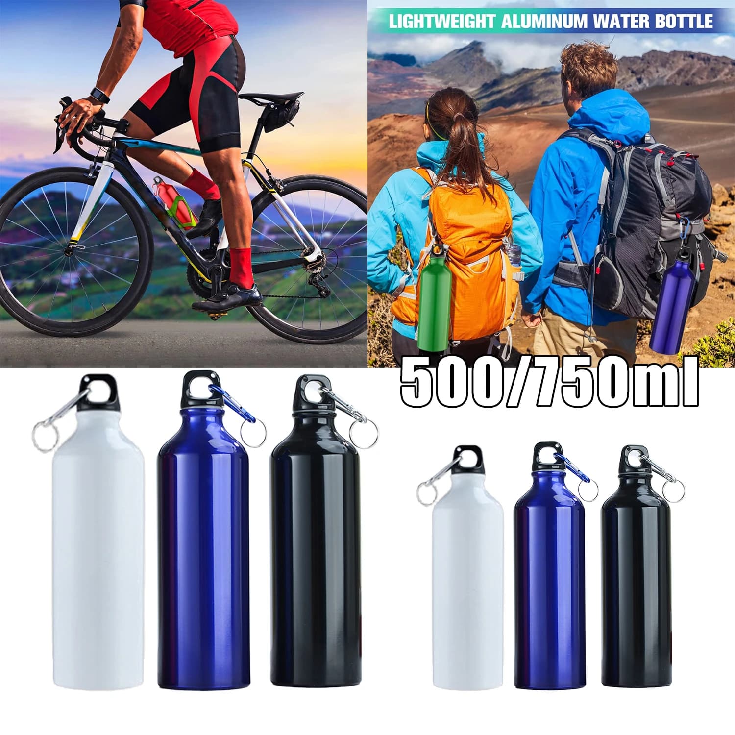 Bouteille d'eau en aluminium de couleur dégradée, 500ml 750ml, grande capacité, verres de sport étanches pour salle de sport, cadeau de voyage en