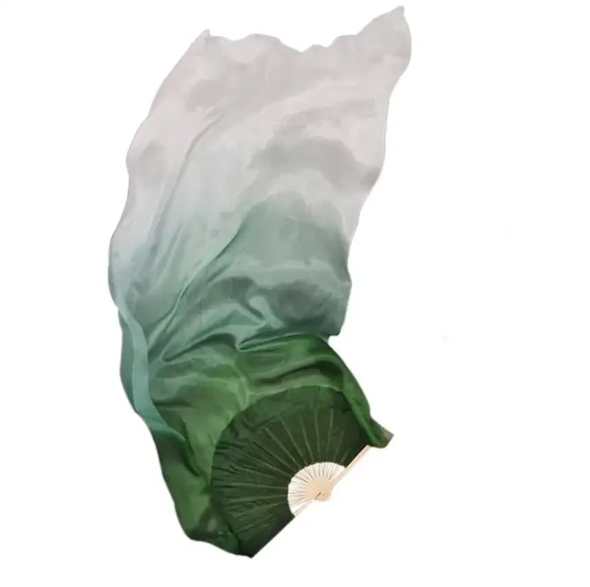 Voile de soie personnalisé vert foncé blanc, paires d'éventails de danse du ventre (1L + 1R), accessoires de spectacle de danse orientale pour