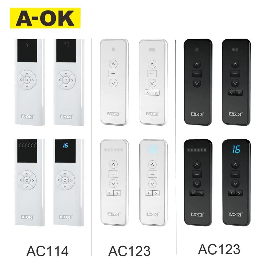 Télécommande A-OK RF433, émetteur sans fil AC123/AC114 1/2/6/16 canaux pour moteur de rideau/moteur tubulaire A-OK RF433, sans batterie