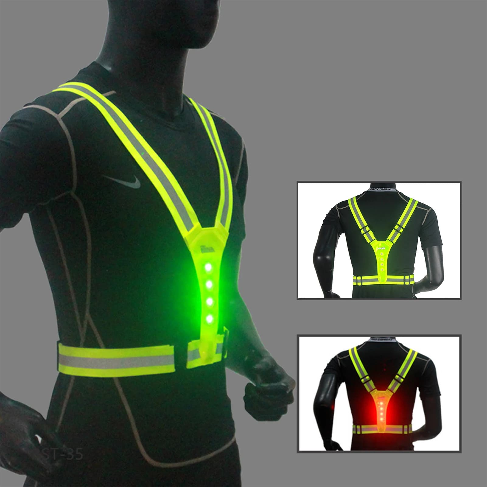 Gilet de sécurité réglable pour le cyclisme, gilets de course à LED, veste en émail élastique réglable, 3 modes d'éclairage, sport