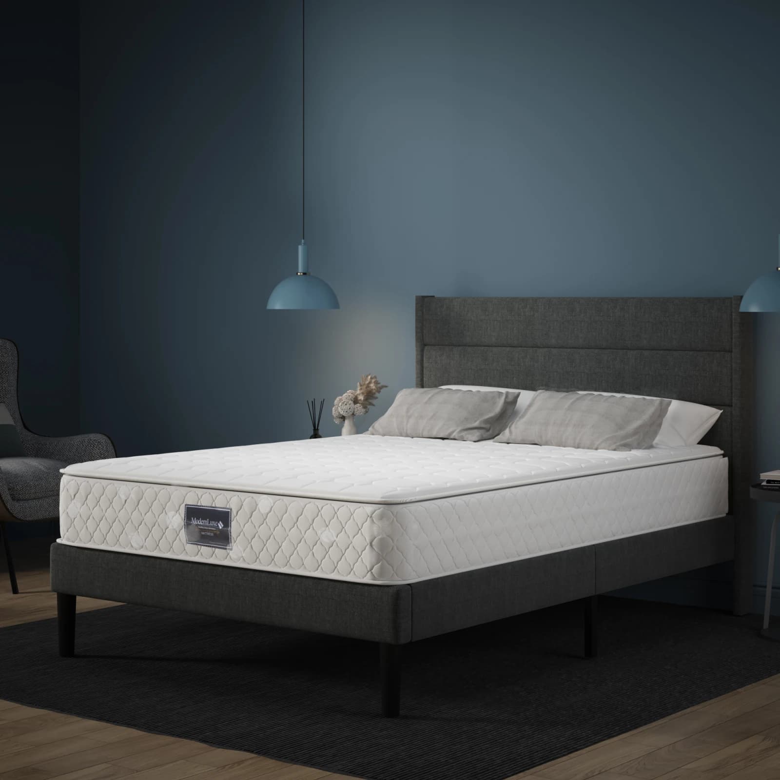 Matelas à ressorts Rosahqnda 90/140/160x200 cm, mousse respirante, dureté H3, housse en polyester double tissu, blanc