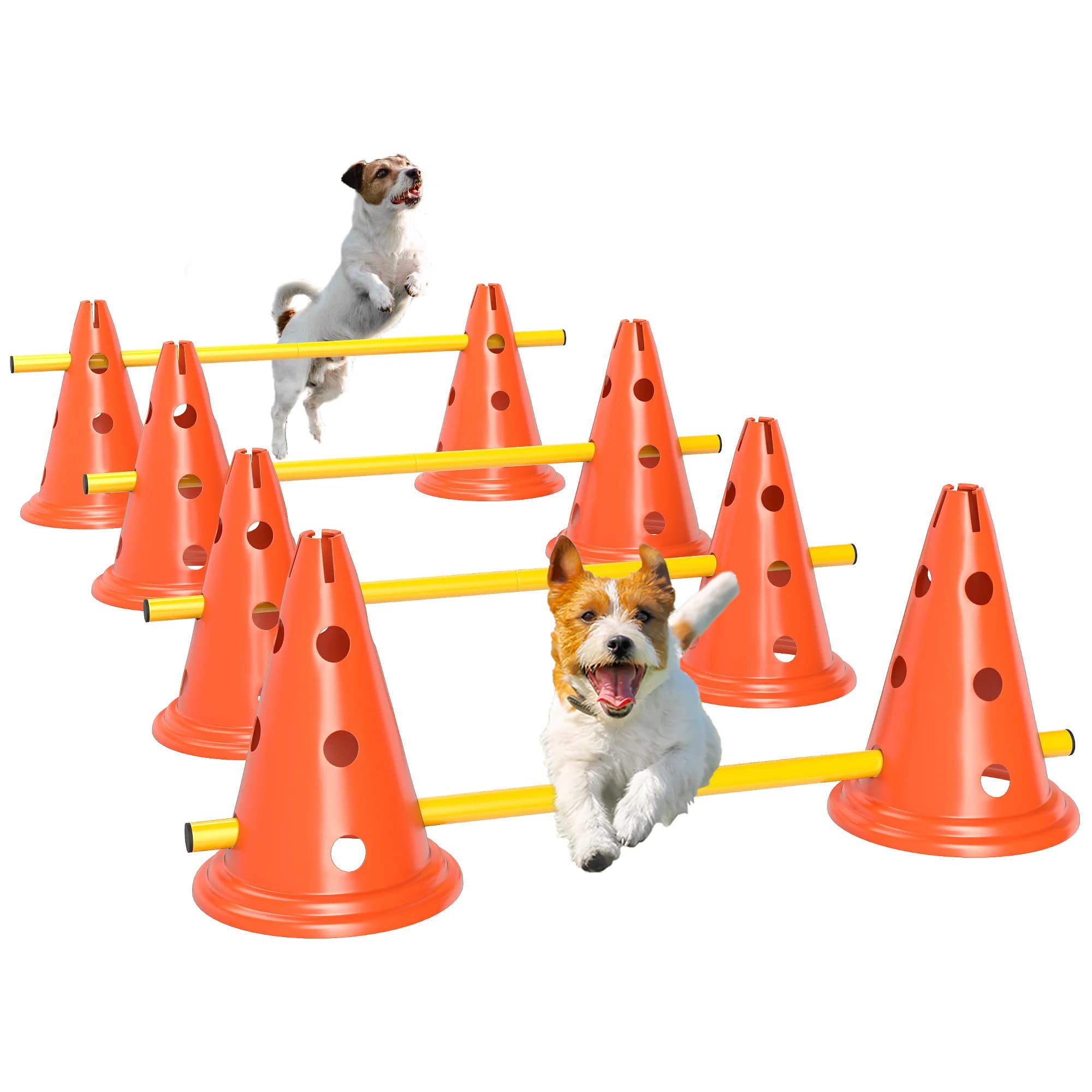 Jeu d'agilité Pawhut pour chiens, obstacles d'entraînement de coordination, 8 cônes de 30 cm de hauteur, 4 barres de 80 cm de longueur et sac de