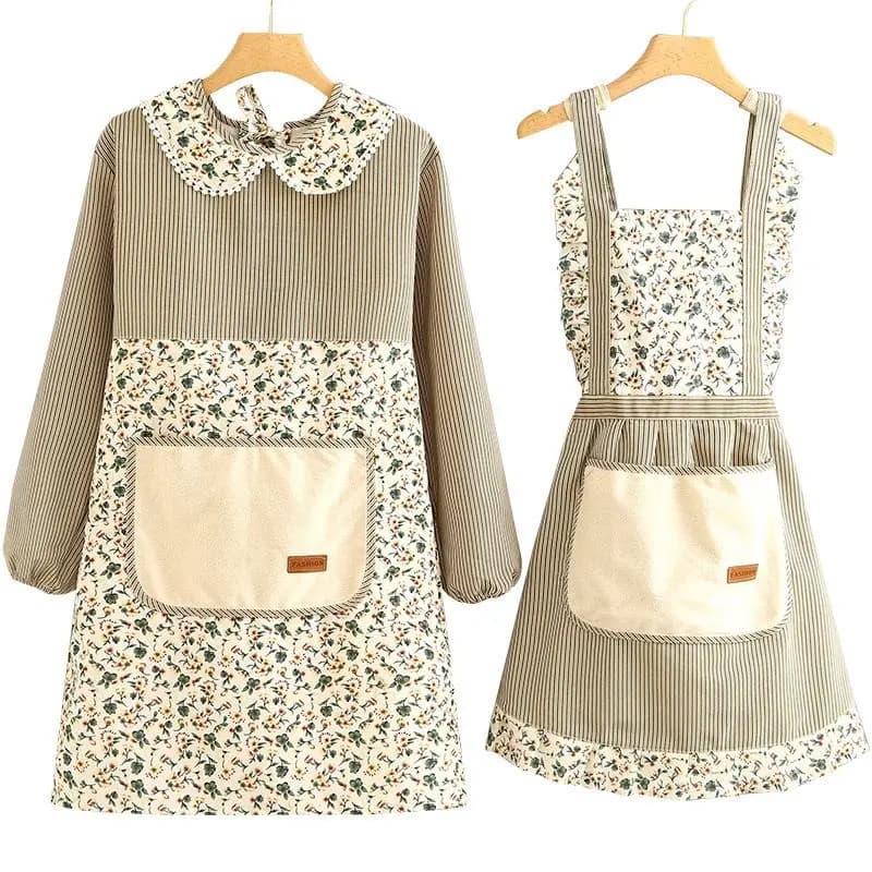 Tablier en coton et toile pour femmes, couverture respirante à manches longues, pour la cuisine, la maison, résistant aux taches, vêtements de