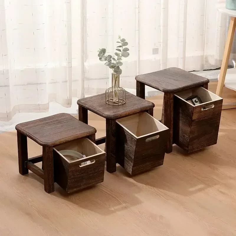 Tabourets courts de Style nordique, rangement en bois massif, tabouret de changement de chaussures pour paresseux, repose-pieds, meubles ottoman
