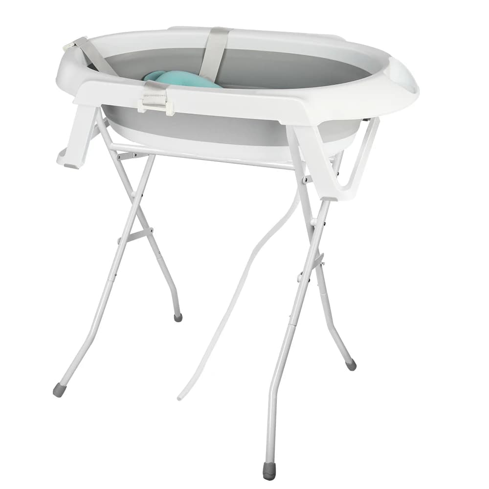 Baignoire Bébé Pliable Sur Pied – Grande Baignoire Avec Support / Coussin / Kit De Drainage – Bassine Bébé – Idéale Pour La Douche – De