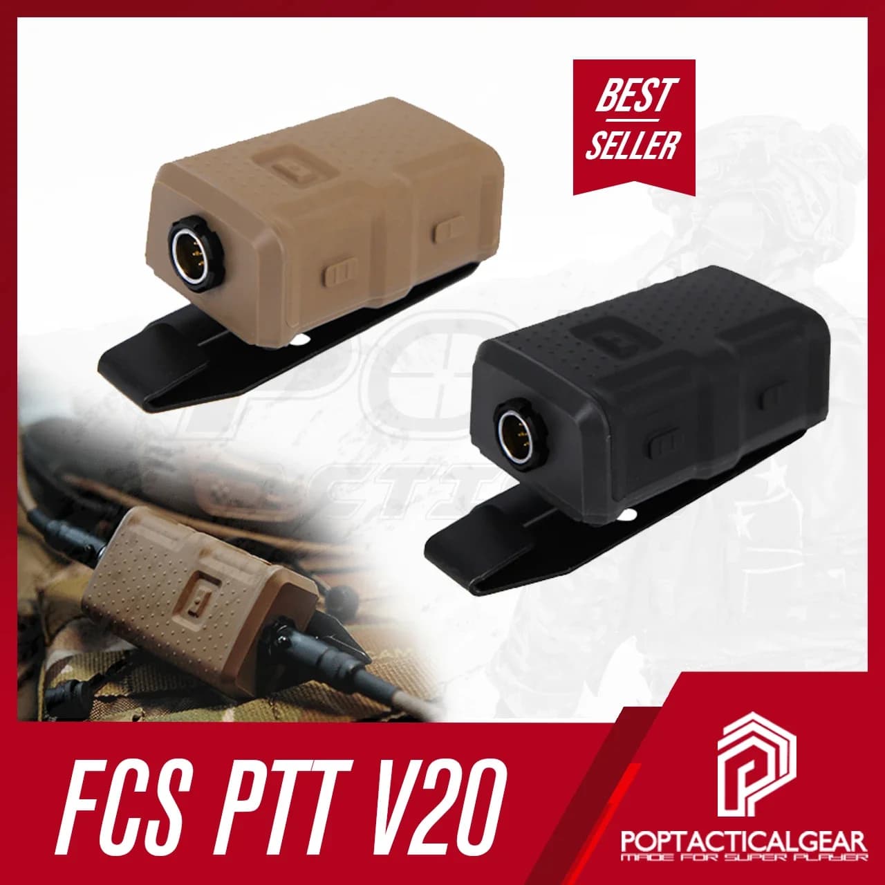 Canaux de Communication simples FCS TACTICAL V20 PTT pour casque AMP, accessoires d'appel tactique de haute qualité, conception légère