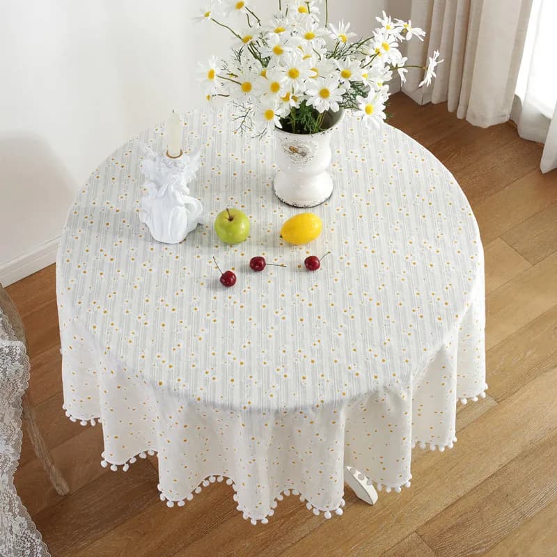 Nappe ronde florale avec pompon, adaptée à la décoration de cuisine, table à manger intérieure et extérieure, fête