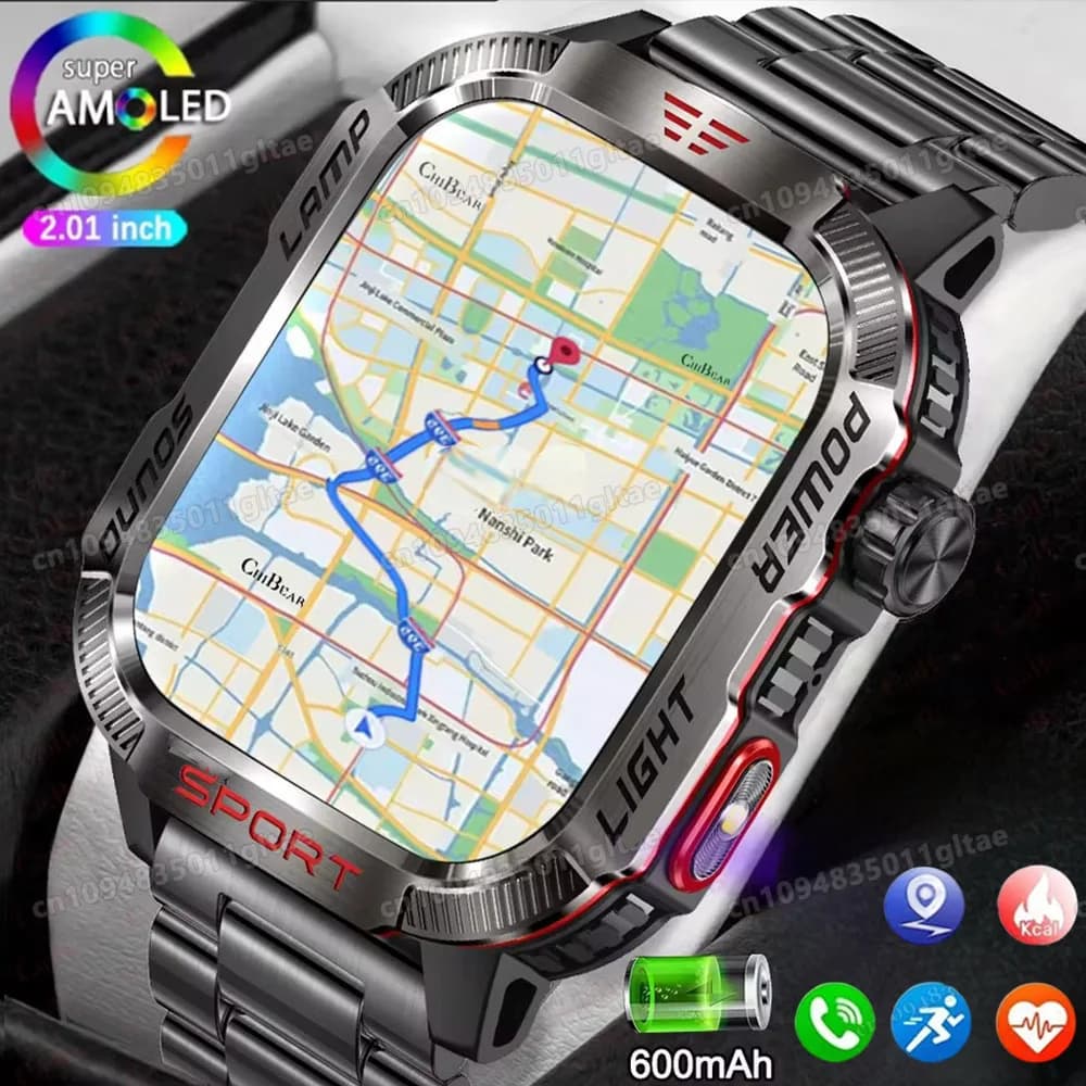 Montre intelligente de sport en plein air pour femmes et hommes, GPS, lampe de poche LED, batterie 600 mAh, étanche, appels Bluetooth, montres