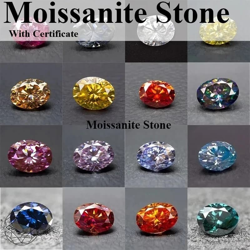 Pierre Moissanite colorée, coupe ovale, diamant synthétique cultivé en laboratoire, matériaux avancés pour la fabrication de bijoux avec