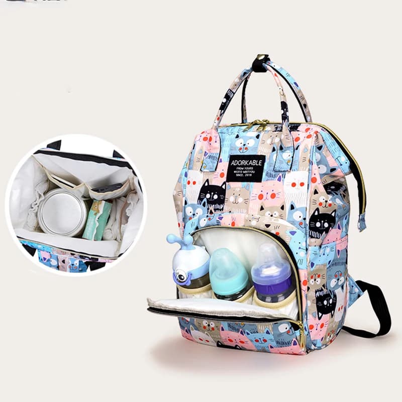 Sac à dos imprimé dessin animé pour maman, grande capacité, sacs de rangement de biberons, sac à couches pour bébé, sac à dos de maternité à