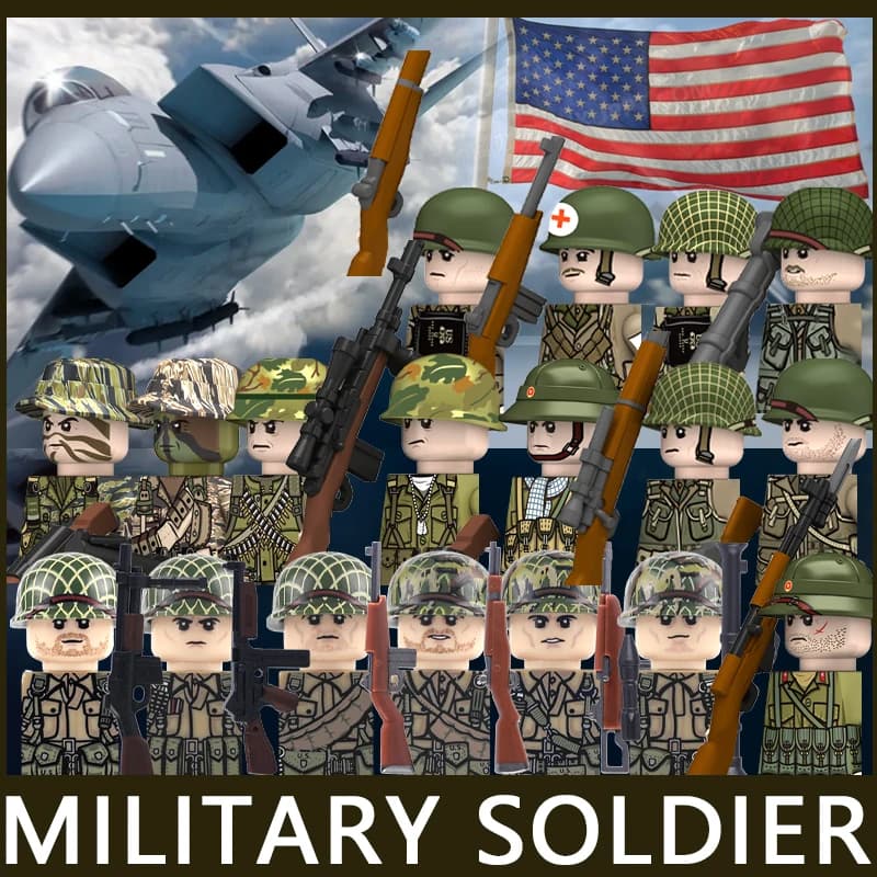 Figurines de soldats militaires américains de la seconde guerre mondiale, blocs de construction, accessoires de guerrier médical d'infanterie,