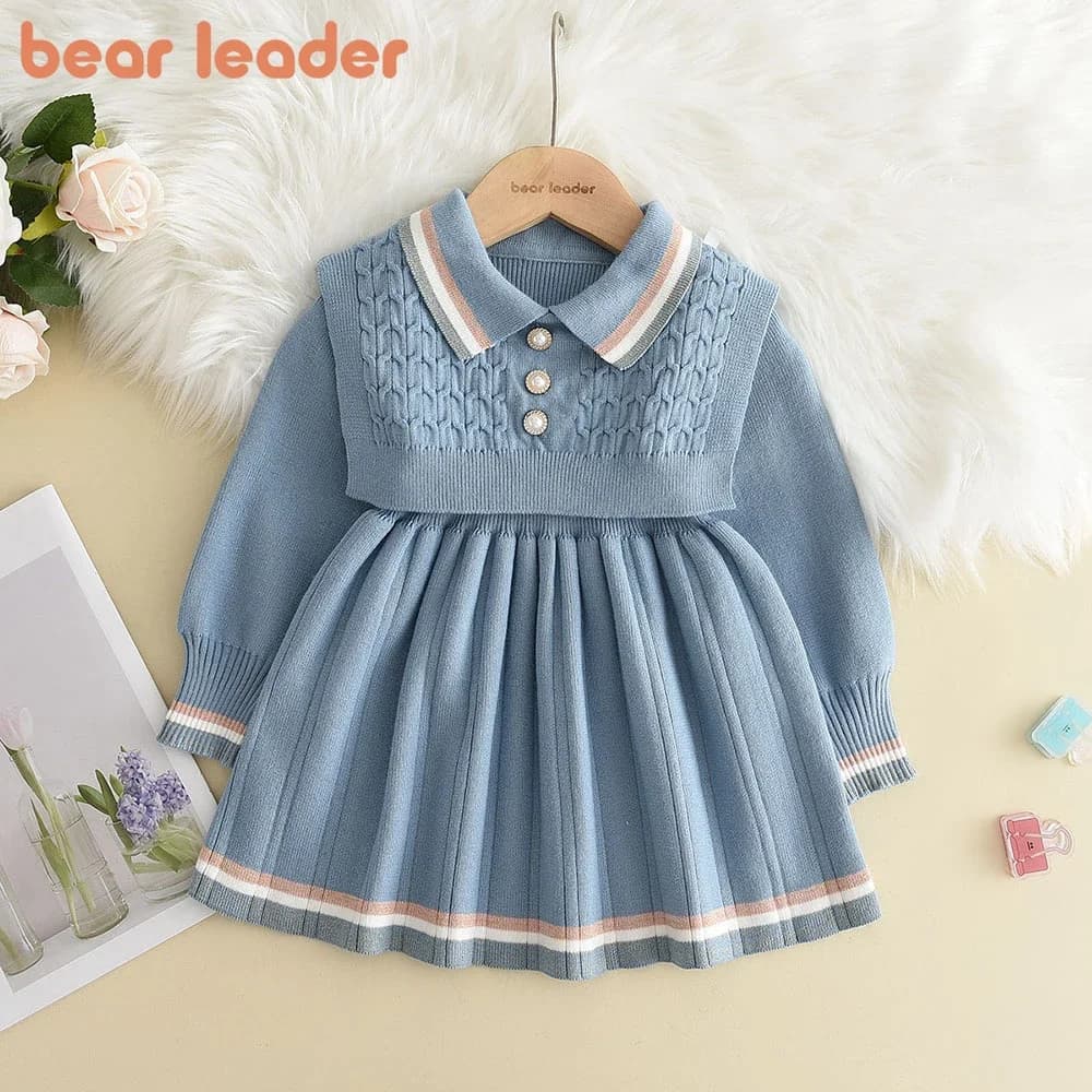 Bear Leader automne hiver filles pull à manches longues robe gilet rayure fête fille bébé rétro tricoté laine robe décontracté robes