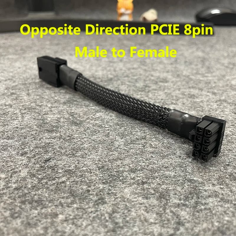 Câble d'extension d'alimentation pour carte vidéo PCIE GPU, Direction opposée PCI-E 8 broches mâle à 8 broches femelle, coude 8p à 90 degrés