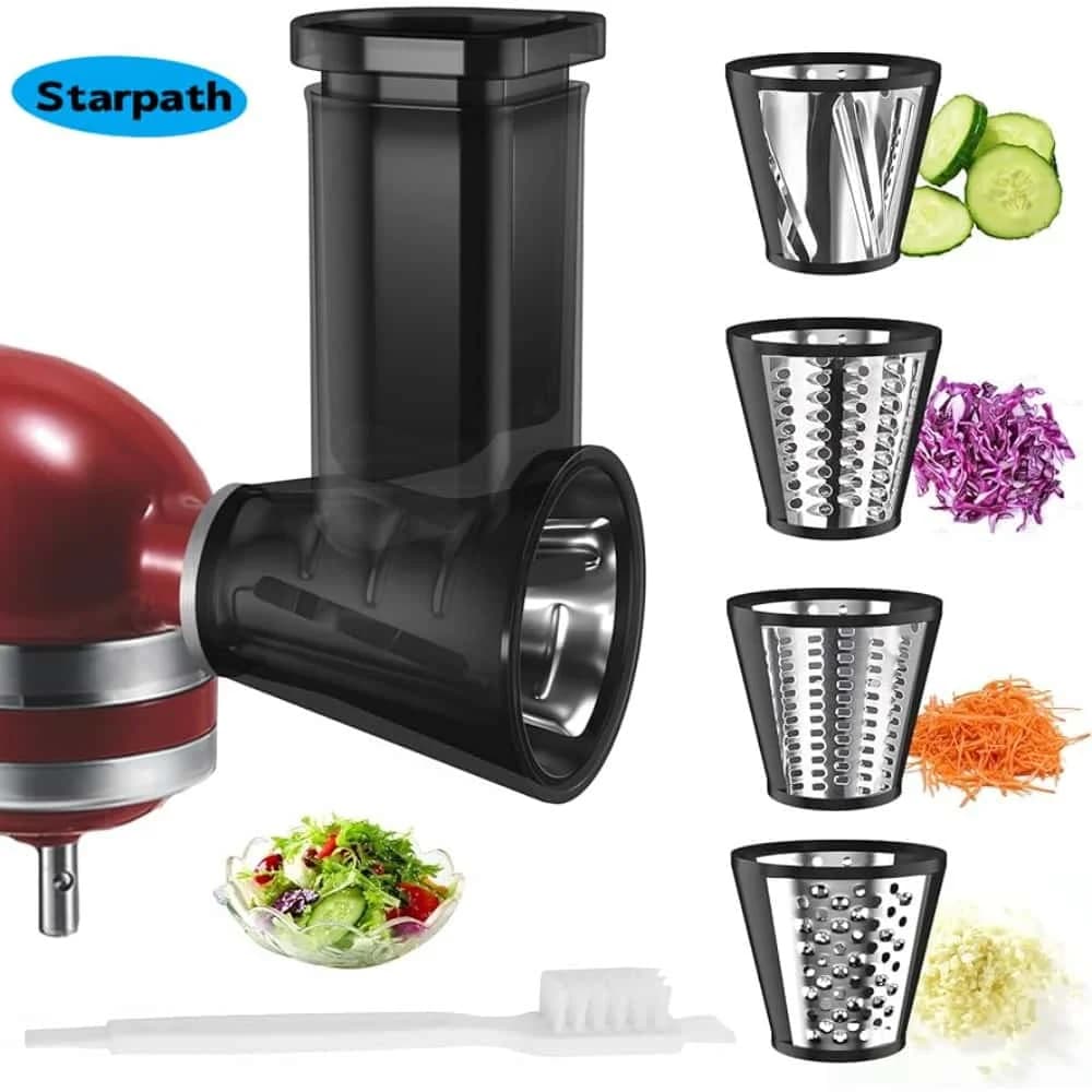 Robot culinaire KitchenAid avec trancheuse et râpe, 4 lames : râpe à fromage, hachoir à légumes, trancheuse alimentaire