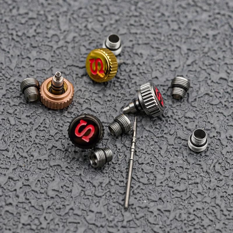 Couronne de montre à visser NH35 SKX007, couronne gravée signée «S» comprend un Tube de couronne pour mouvement NH34 NH35 NH36 7s26 4R