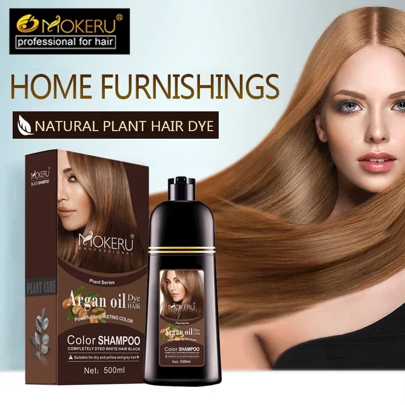 Mokeru Shampooing Colorant Permanent Naturel Bio pour Cheveux Bruns, Teinture Noire Longue Durée pour Femmes et Hommes, Couvre les Cheveux Blancs et