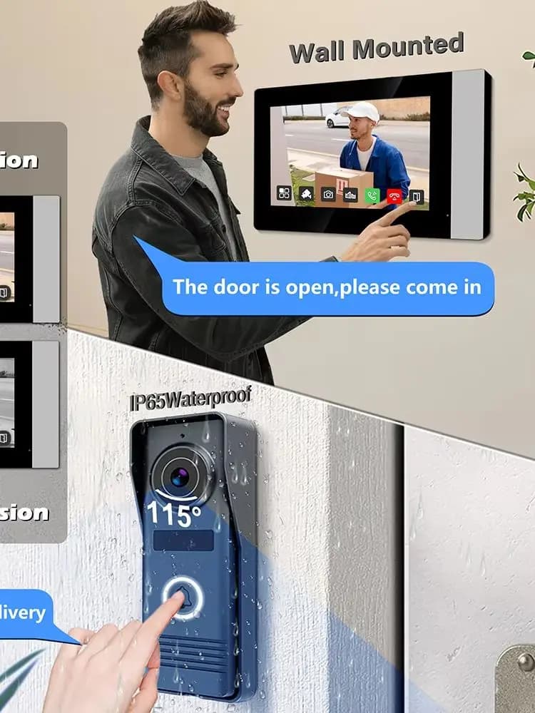 Système de sécurité pour maison intelligente compatible avec l'application Tuya, interphone vidéo 1080P, vidéophone, moniteur tactile 7'',