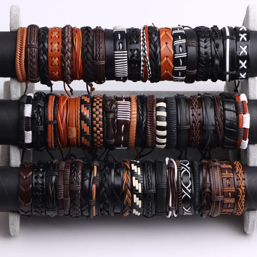 Bracelets en cuir rétro Punk en métal pour hommes et femmes, tissage en alliage de Style mixte, bijoux réglables faits à la main, vente en gros,