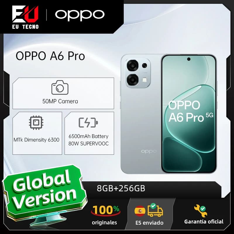 Version UE du smartphone OPPO A6 Pro 5G 8 Go + 256 Go, 6500 mAh, MTk Dimensity 6300, AMOLED, appareil photo principal 50 MP avec IA, IP69