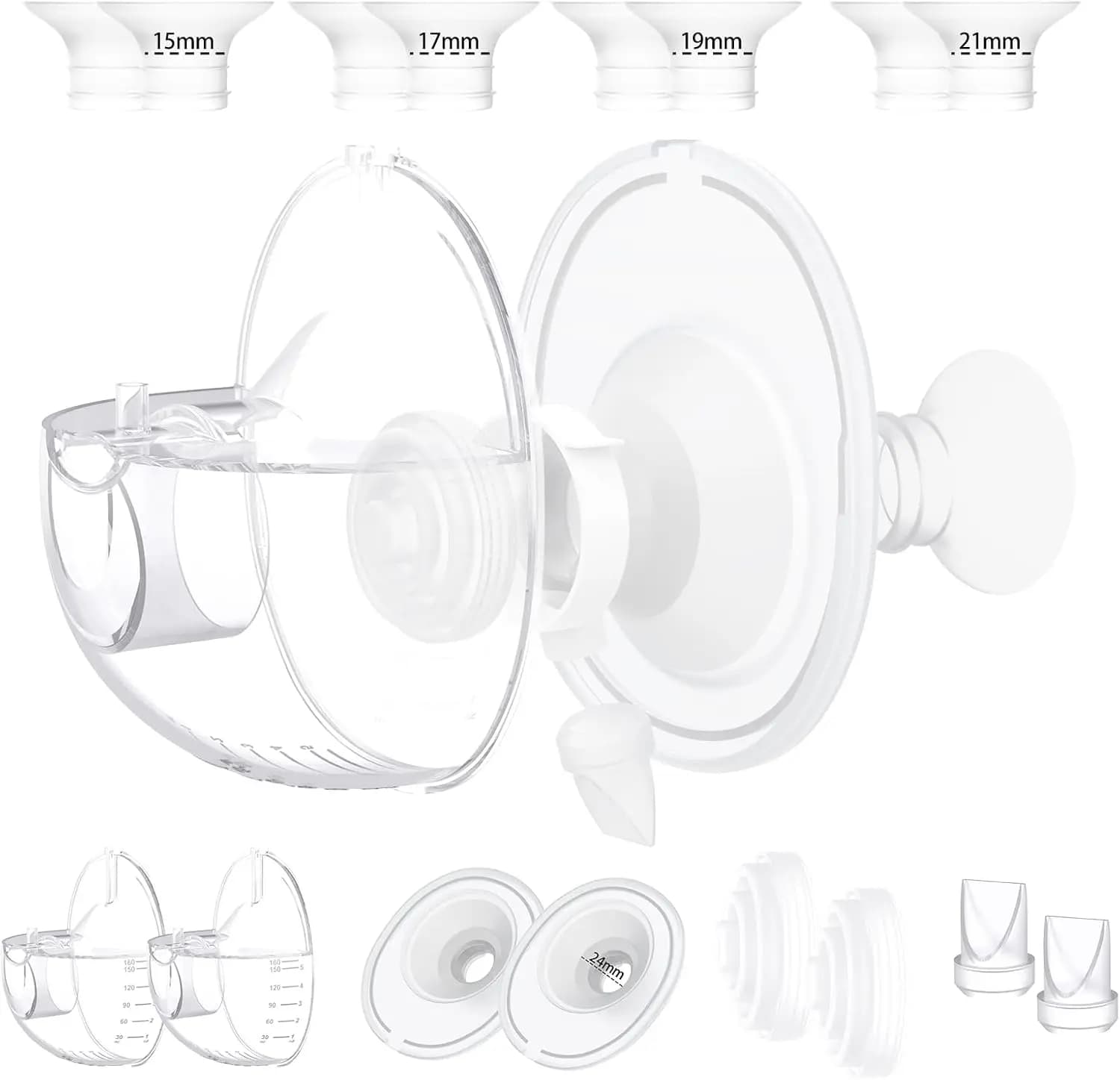 Deux ensembles compatibles avec les pièces de rechange de tire-lait Momcozy M5, la tasse de collecte et l'insertion de bride de 15/17/19/21mm 8