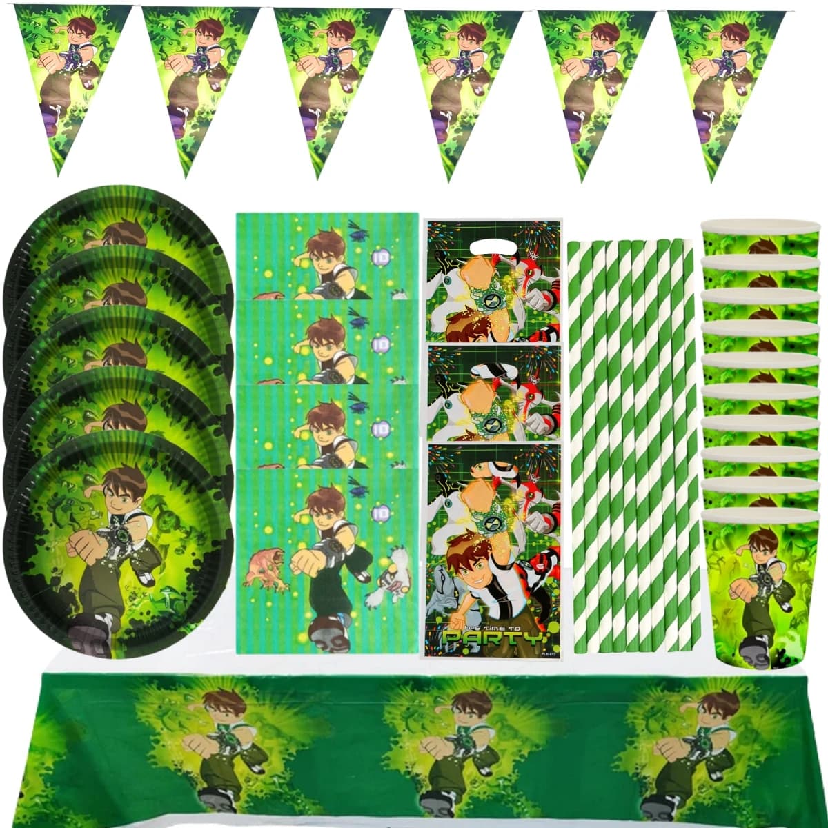 Ben 10 fournitures de fête d'anniversaire ensemble de vaisselle jetable nappe tasse assiette boîte à bonbons réception-cadeau pour bébé enfants
