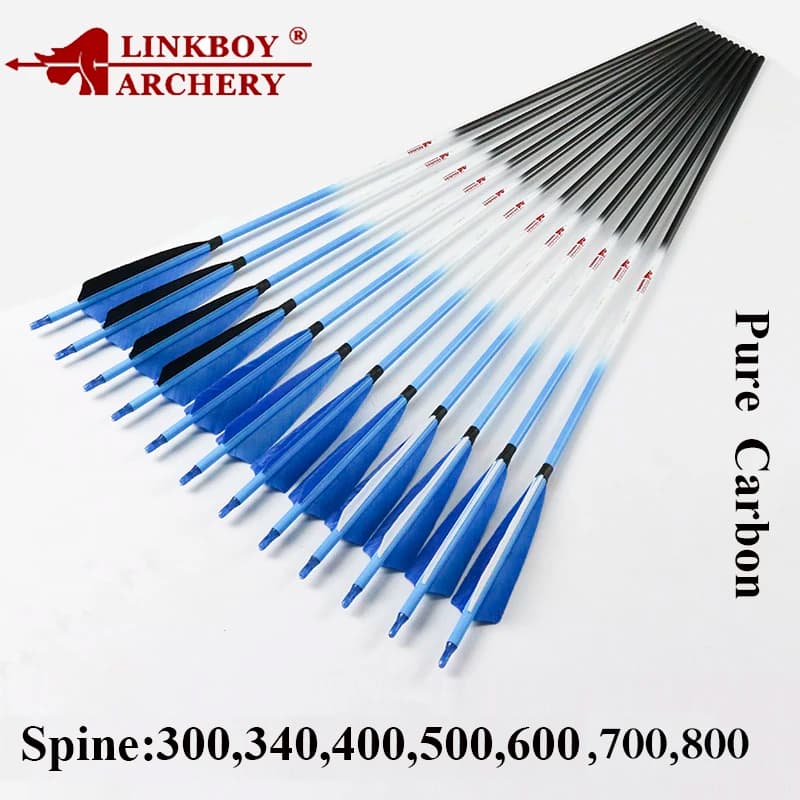 Linkboy tir à l'arc flèches en carbone SP800 ID6.2mm 32 ''arc classique composé de plumes de dinde chasse et tir 12 pièces