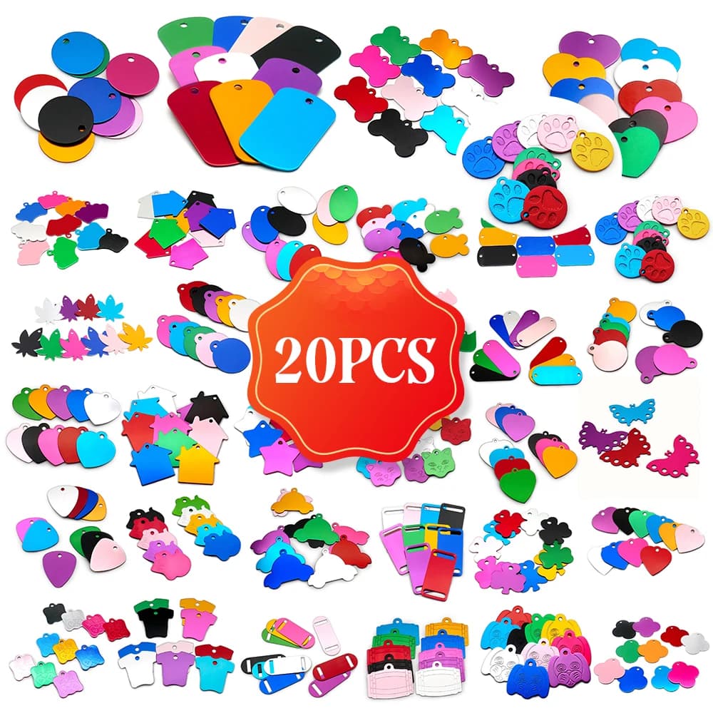 20 Pièces Pendentifs pour Colliers d'Animaux de Compagnie, Plaques d'Identification en Aluminium Personnalisables avec Gravure, Accessoires de