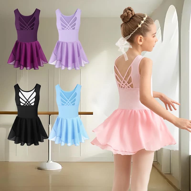 Justaucorps de Ballet débardeur pour filles avec jupe, robe de danse pour tout-petits, dos creux papillon mignon