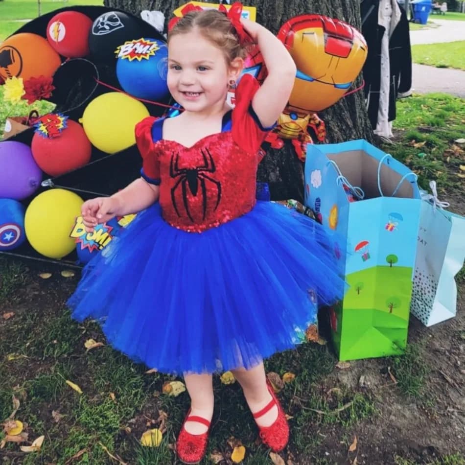 Robe de Soirée Imprimée Araignée pour Bébé Fille, Tenue de Bal en Tulle pour Nouveau-né, Halloween, Noël, Carnaval, Cosplay