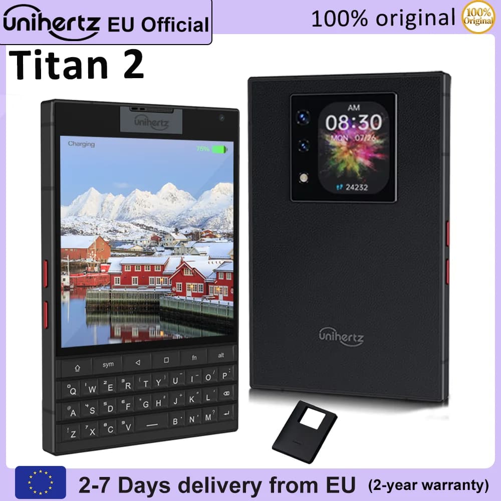 Smartphone Unihertz Titan 2 Android 15 avec clavier physique 5G 512 Go 12 Go Double écran Appareil photo 50 MP Double SIM Batterie 5050 mAh