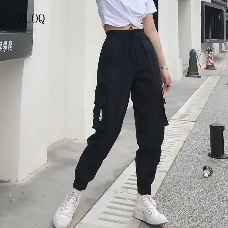 Pantalon Cargo à grandes poches pour femmes, taille haute, ample, Streetwear, Baggy, tactique, mode Hip Hop, jogging